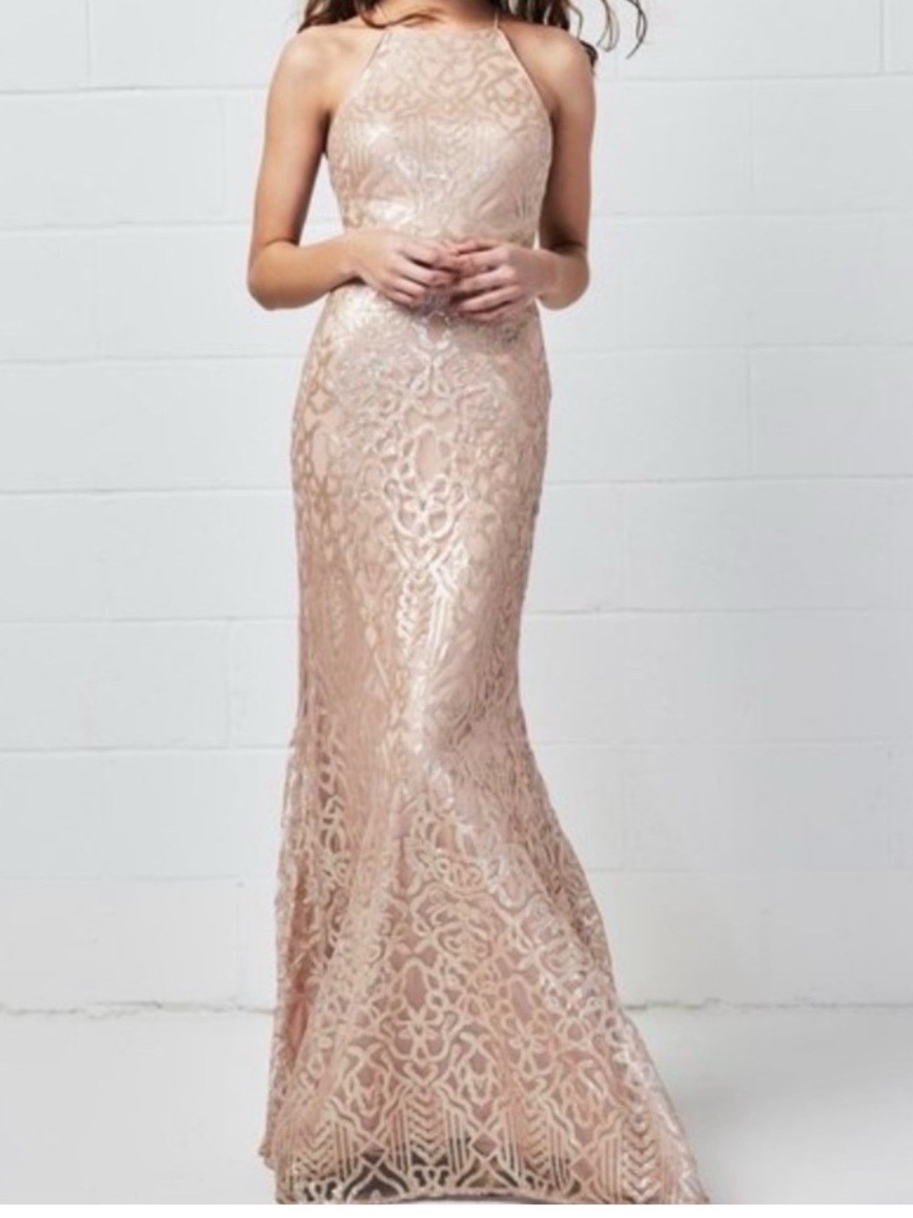 W.Too Sequin Halter Mermaid Gown in Blush Pink 8